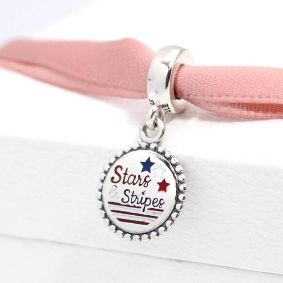 Pandora Stars & Stripes Dangle Charm, Red, White, & Blue Enamel S925 Silver - Picture 1 of 9